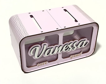 Hucha de madera para niños, hucha personalizada, caja de ahorros, hucha personalizada para niños, regalo hecho a mano, hucha de ahorros, tarro para ahorrar.