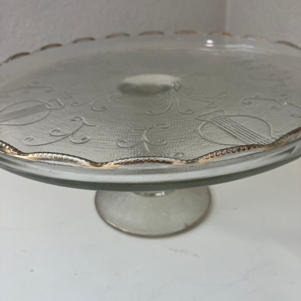Vintage Jeanette glass Harp Cake Plates 10” with Ruffled Edge