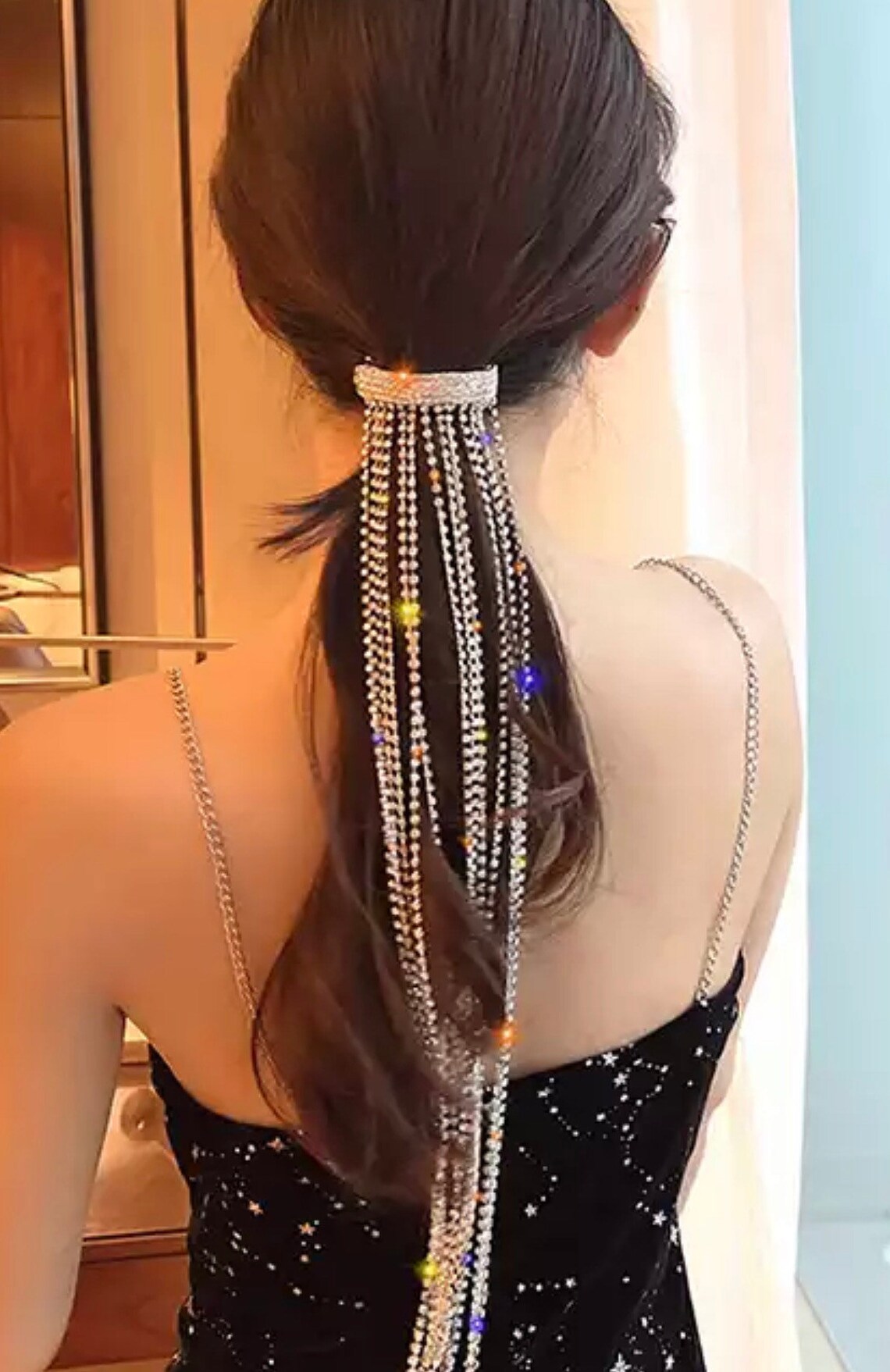 Long Tassel Rhinestone Hair Chain Barrette Luxury Crystal Pony Etsy