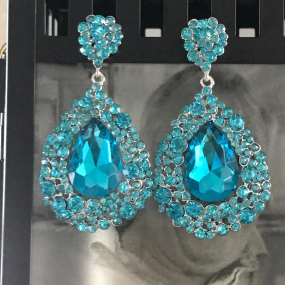 Wedding Jewelry Light Blue Drop Earrings Large Earrings Bold Chunky Earrings Large Turquoise Beaded Earrings Chunky Statement Earrings