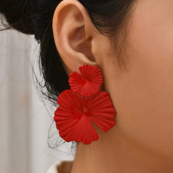 Louis Feraud Red Flower Earrings 