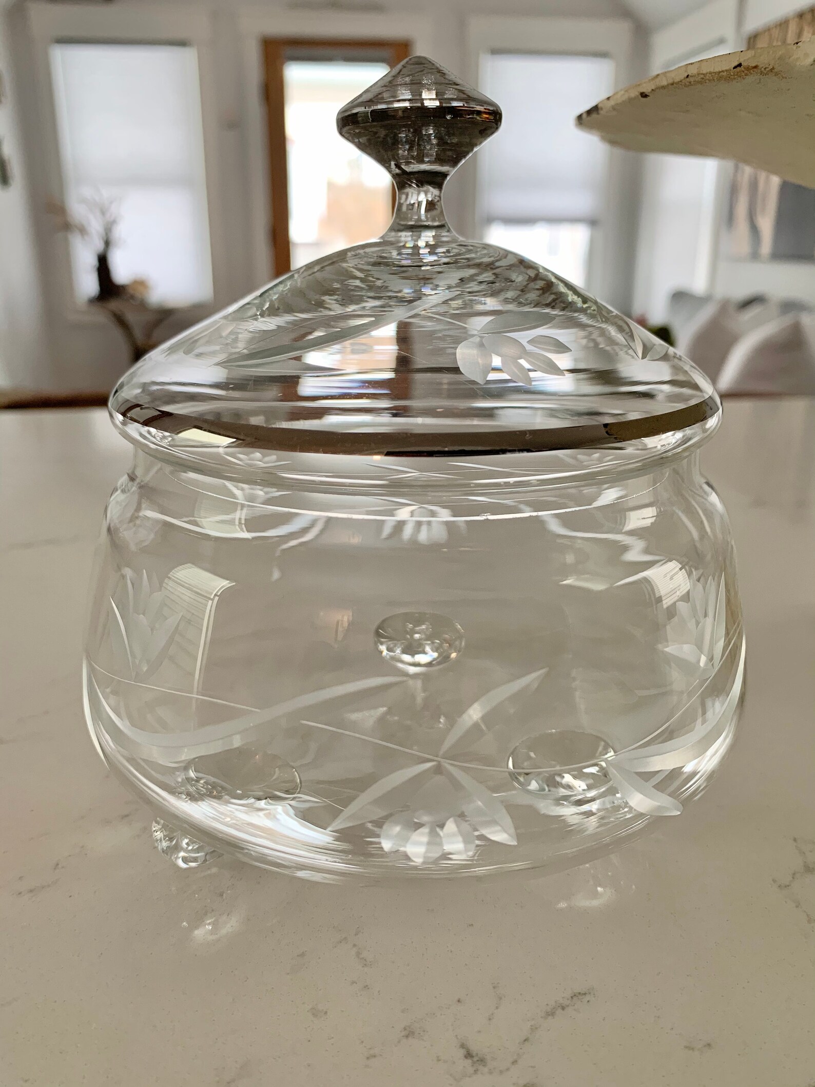 Vintage Czech Clear Glass Candy Dish with Lid. Etched Glass. Etsy