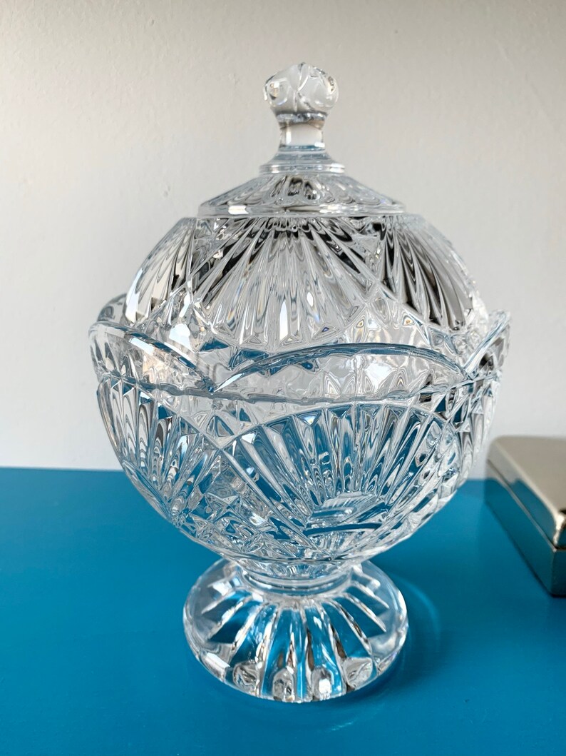 Shannon Crystal Glass Covered Candy Dish on Pedestal Etched Etsy