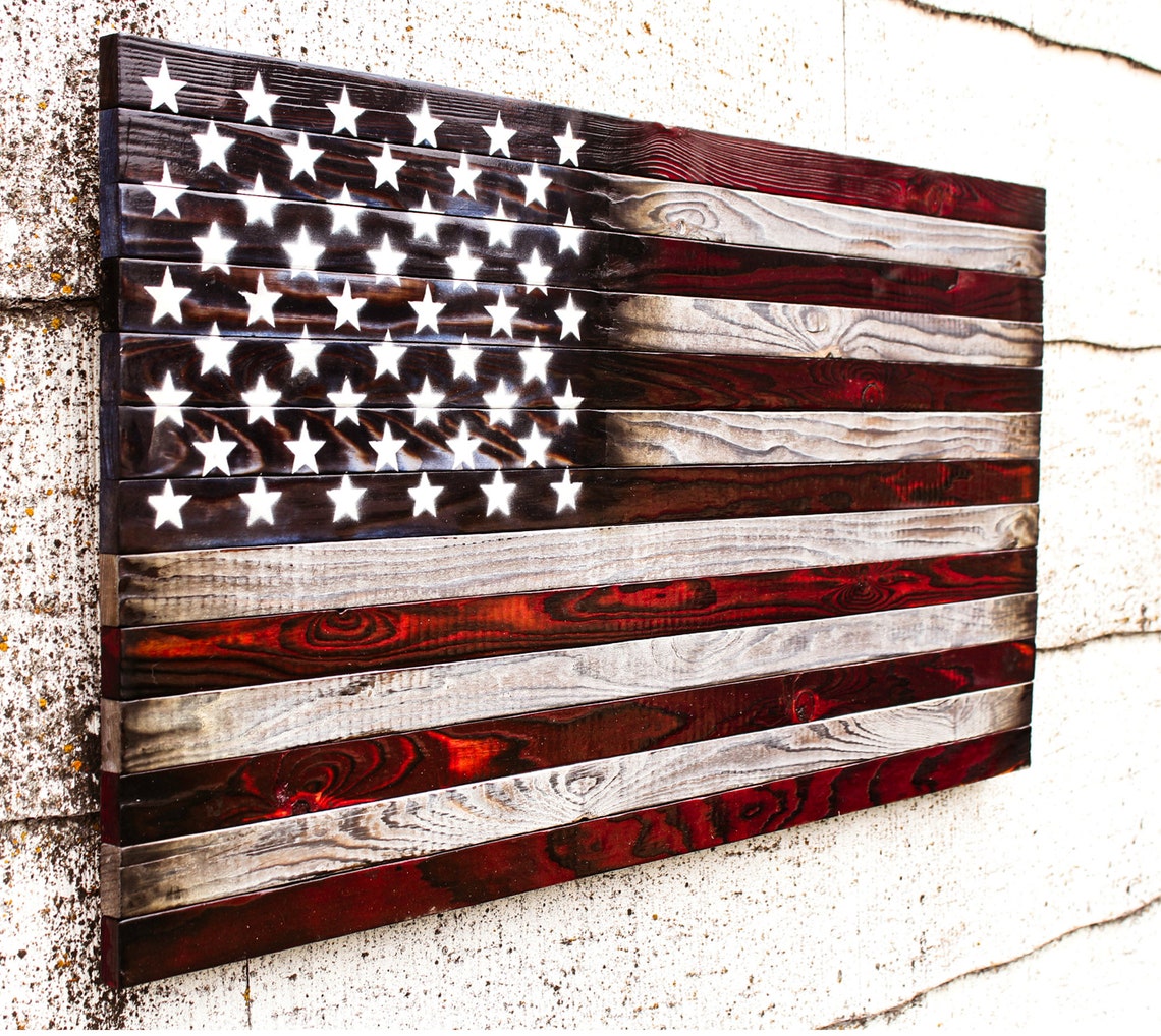 Burnt Wood American Flag Wall Decor Rustic Wood Wall Art Etsy