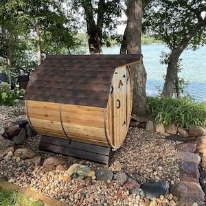 Mini Outdoor Barrel Sauna 6x6 - Western Red Cedar - Handcrafted in Minnesota - 4 Person - No Assembly Required