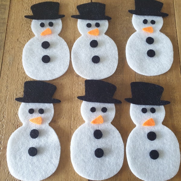 6 Acrylic Felt Snowmen Christmas Crafts Applique, Sew Cardmaking Embellishments 8x5cm