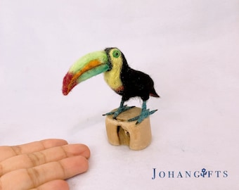 Keel Billed Toucan Wool Sculpture - Miniature Woodland Soft Sculpture, Tropical Bird Needle Felt Rainbow Billed Toucan, Wildlife Home Decor