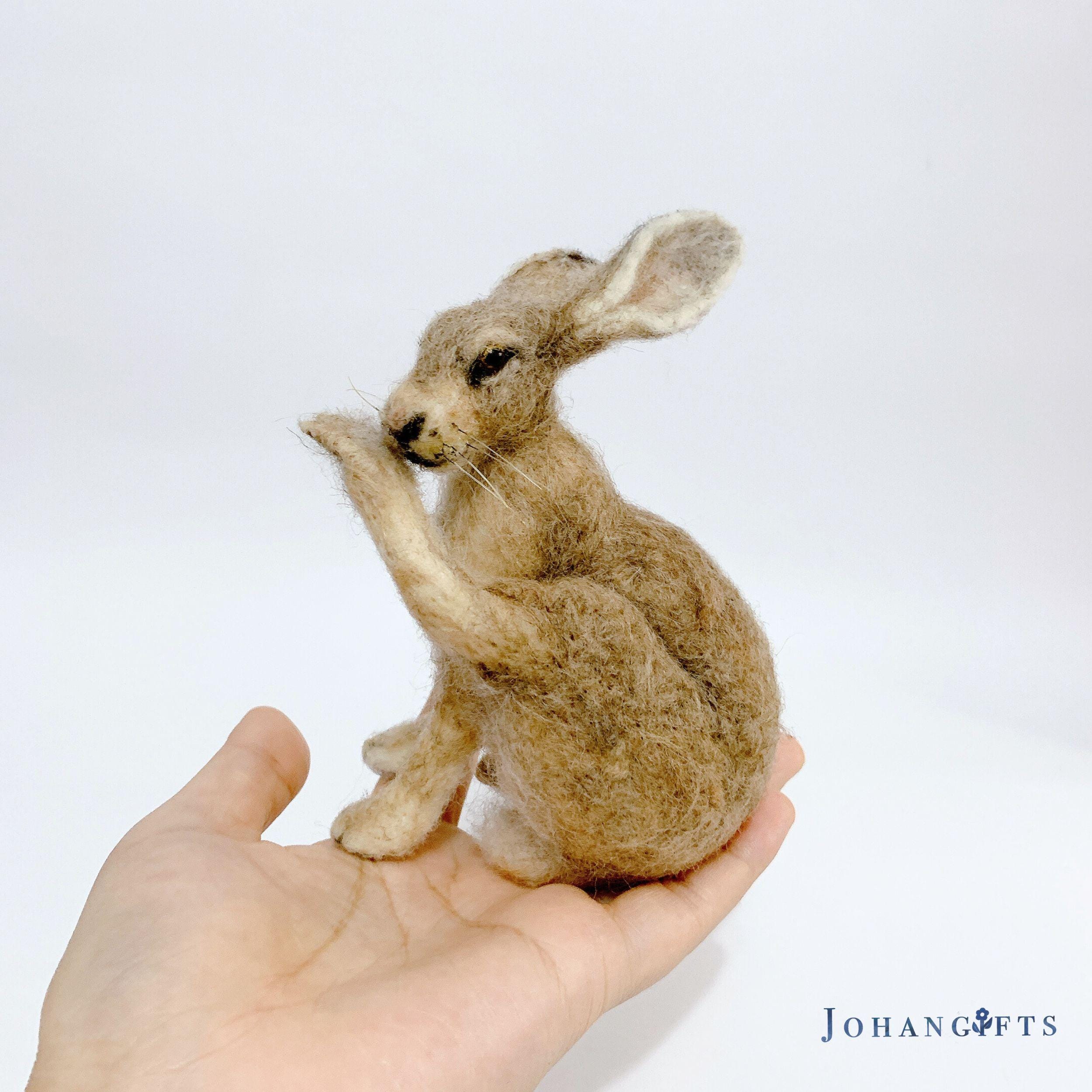 Reserved - Needle-Felted Jackrabbit Wool Sculpture, Realistic Hare Figurine, Handmade Wildlife Collectible Animal Art, Nature-Inspired Gift