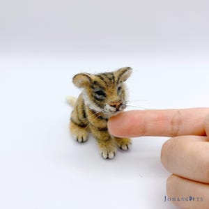 Needle Felted Tiger Cub Miniature: Handmade Wool Sculpture, one of a kind collectible art