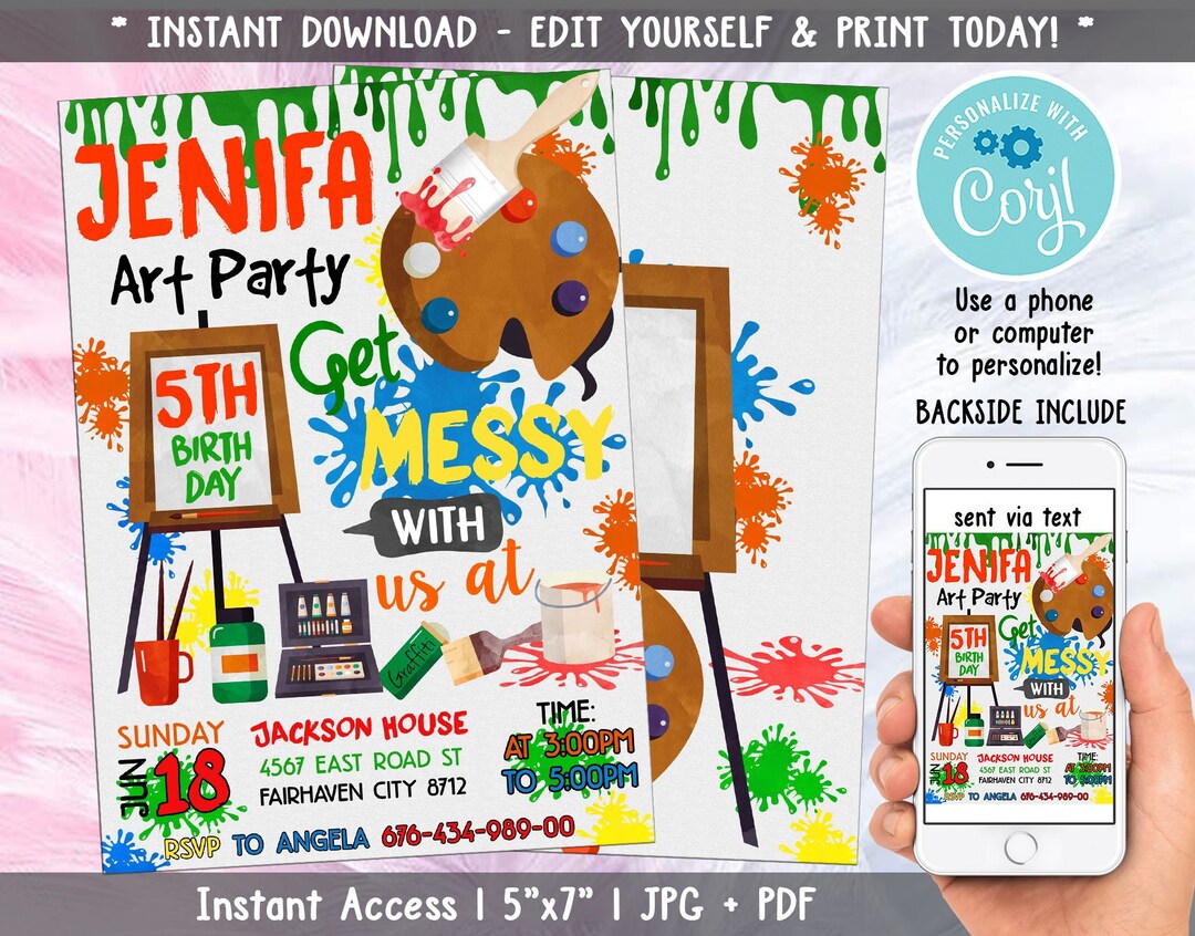 Art Birthday Party Invitation, Girl Art Birthday Invitaion, Painting