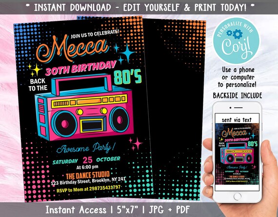 80s Birthday Invitation 80s Party Invite 80s Birthday Party - Etsy