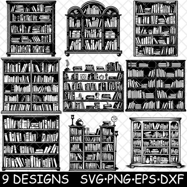 Bücherregal Bücherregal Regal Bibliothek Holz Rustikales Regal Vektor Schwarz SVG,DXF,Eps,PNG,Cricut,Silhouette,Cut,Laser,Schablone,Sticker,Clipart,Druck