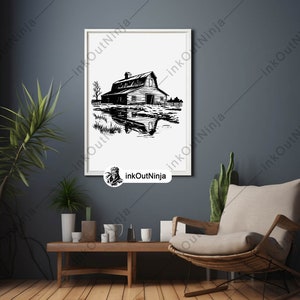 Rustic Barn Stickers Rustic Barn Clipart Bundle Vintage Farm Barn Line Art PNG SVG Country ...