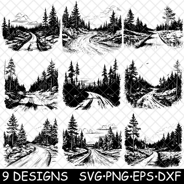 Forest Off Road Gravel Woods Trail Scenic Route Farm Ranch Path SVG,Dxf,Eps,PNG,Cricut,Silhouette,Cut,Laser,Stencil,Iron-on,Clipart,Print