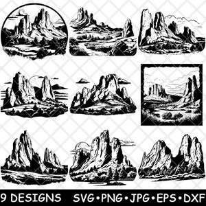 Garden of Gods Colorado Springs Red Rock Spire Canyon Laser File SVG PNG JPG Grayscale Burn Image Cut Vector Coaster Black White Cnc Wood