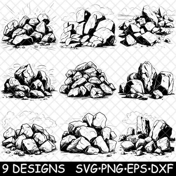 Pile of Rocks Boulder Stone Stack Mound Heap Quarry PNG,SVG,EPS,Cricut,Silhouette,Cut,Engrave,Stencil,Sticker,Decal,Vector,Clipart,Print