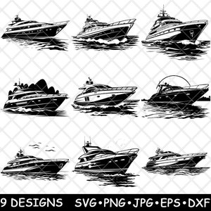 Luxurious Yacht Boat Wharf Harbor Cruise Sail Speedboat Laser File SVG PNG JPG Grayscale Burn Image Cut Vector Coaster Black White Cnc Wood