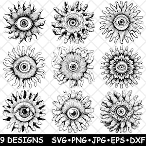 Fiore occhio surreale SVG Fiore occhio mistico gotico botanico clipart incisione laser disegni Cricut