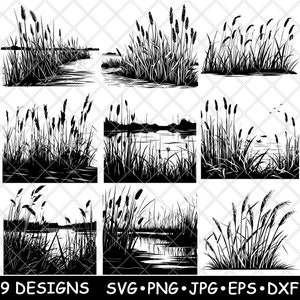 Cattail Reed Schilf Wild Grass Swamp Marsh Typha Wetland Sedge SVG,Dxf,Eps,PNG,Cricut,Silhouette,Cut,Laser,Stencil,Iron-on,Clipart,Print