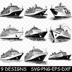 Navire de croisière paquebot de luxe Caraïbes navire moderne voyage fichier laser SVG PNG JPG niveaux de gris gravure image coupe vecteur dessous de verre noir blanc Cnc bois