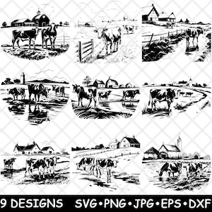 Cattle Cow Farm Dairy Ranch Livestock Beef Pasture Husbandry Barn SVG,DXF,Eps,PNG,Cricut,Silhouette,Cut,Laser,Stencil,Sticker,Clipart,Print