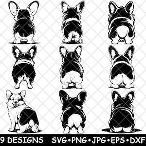 Lindo trasero de Corgi, pelaje esponjoso, mascota, perro real, cachorro, raza, archivo láser, SVG, PNG, JPG, escala de grises, imagen quemada, corte, vector, posavasos, negro, blanco, CNC, madera