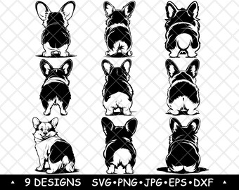 Cute Corgi Bum Butt Fluffy Fur Pet Royal Dog Puppy Breed Laser File SVG PNG JPG Grayscale Burn Image Cut Vector Coaster Black White Cnc Wood