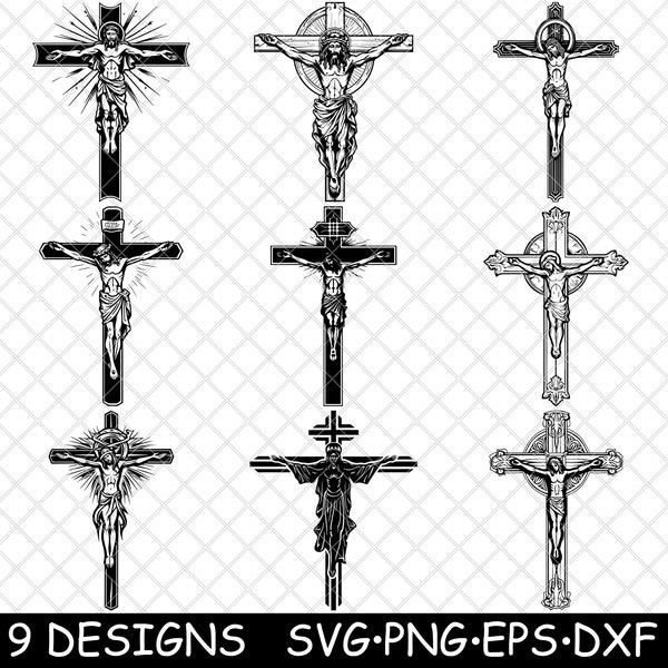 Kruzifix Christliches Kreuz Jesus Religiöses Symbol Katholische Kirche SVG,DXF,Eps,PNG,Cricut,Silhouette,Cut,Laser,Schablone,Sticker,Clipart,Druck