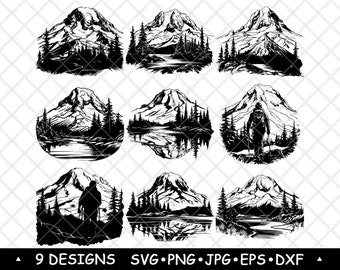 Mount Rainier National Park Washington Volcano Peak Alpine Glacier SVG,Dxf,Eps,PNG,Cricut,Silhouette,Cut,Laser,Stencil,Sticker,Clipart,Print