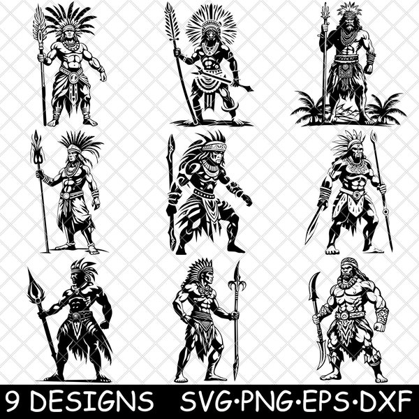 Native Hawaiian Warrior Polynesian Tongan Samoan Tribal Maori Hero SVG,Dxf,Eps,PNG,Cricut,Silhouette,Cut,Laser,Stencil,Sticker,Clipart,Print