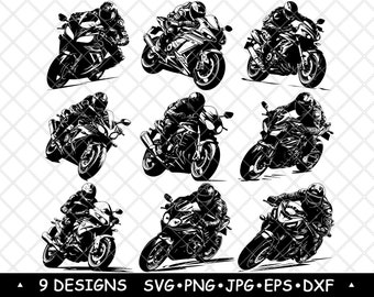 Sportbike Racing SVG Motorcycle Rider Clipart Superbike Action Designs Laser Engraving Print Art Decor