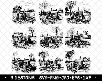 Vintage Tractor SVG Bundle Rustic Farm Clipart Country Field Vector Art Farmhouse Laser Decor