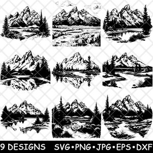 Grand Teton National Park Wyoming Jackson Hole Rang NF Moran SVG, Dxf, Eps, PNG, Cricut, Silhouette, Schneiden, Laser, Schablone, Aufbügeln, Clipart, Drucken