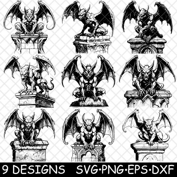 Gargoyle Gothic Statue Diablo Sculpture Demon Stone Board Coaster Black White SVG,Dxf,Eps,PNG,Glowforge,Lightburn,Cut,Laser,Engrave,Iron-on