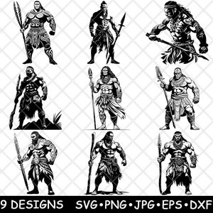 Guerreiro nativo samoano, guerreiro tribal da ilha polinésia de Tonga, SVG, DXF, EPS, PNG, Cricut, Silhueta, Corte, Laser, Estêncil, Adesivo, Clipart, Impressão