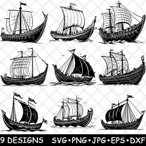 Nave vichinga, nave lunga norvegese, nave scandinava, pirata, file laser SVG PNG JPG, scala di grigi, brucia l'immagine, taglia il vettore, sottobicchiere, nero, bianco, legno CNC