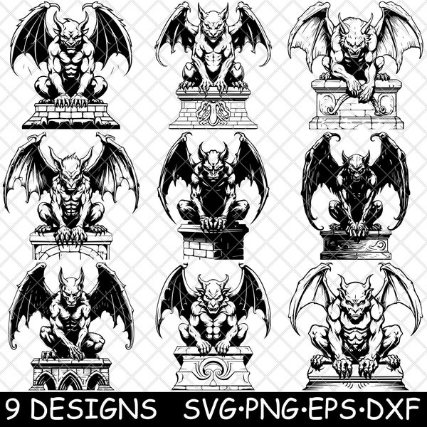 Gargoyle Gothic Stone Myth Grotesque Sculpted Medieval PNG,SVG,EPS,Cricut,Silhouette,Cut,Engrave,Stencil,Sticker,Decal,Vector,Clipart,Print