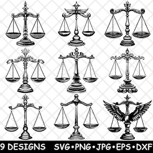 Justitie schaal evenwicht wet gelijkheid orde symbool blind laserbestand SVG PNG JPG grijswaarden afbeelding branden gesneden vector onderzetter zwart wit cnc hout