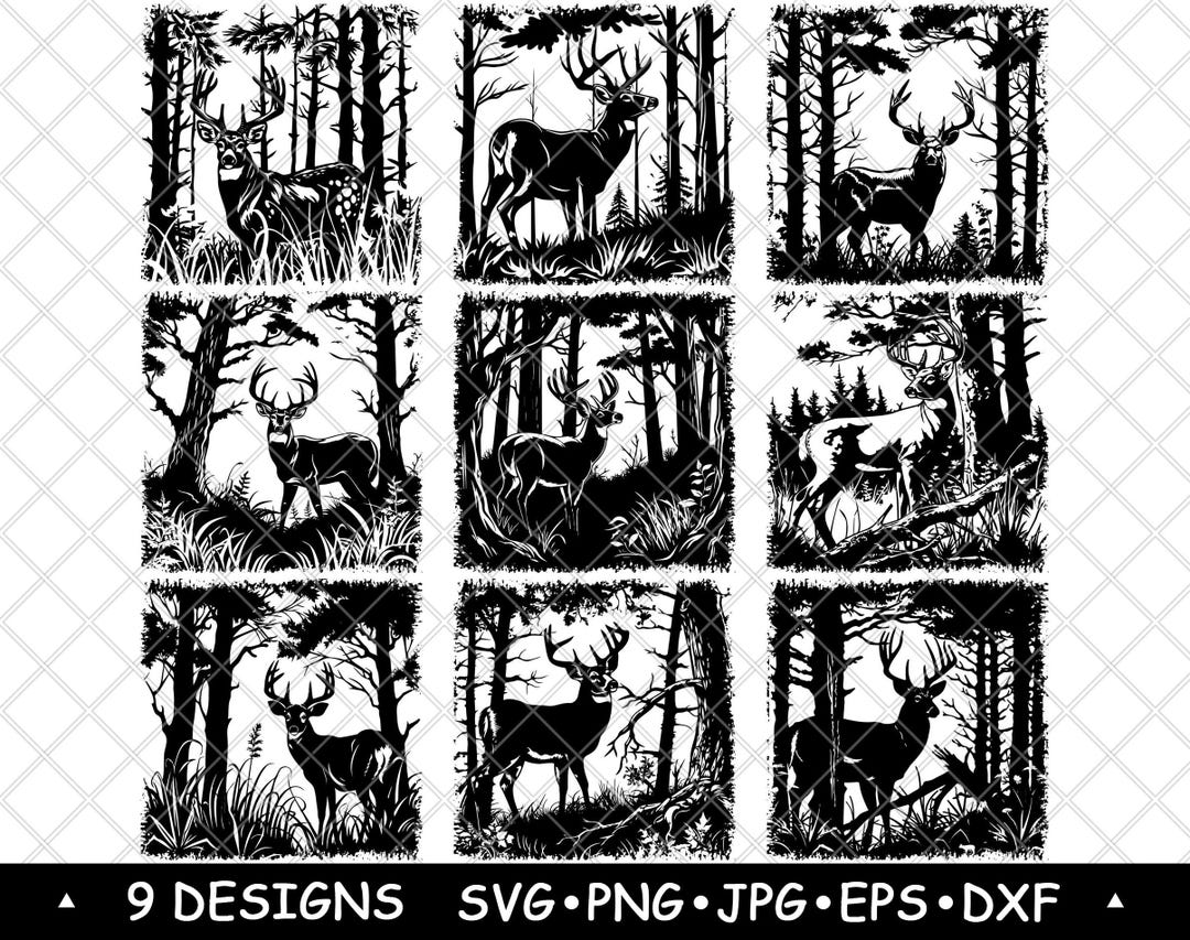 Forest Deer SVG Woodland Stag Clipart Buck Vector Rustic Cabin Decor ...