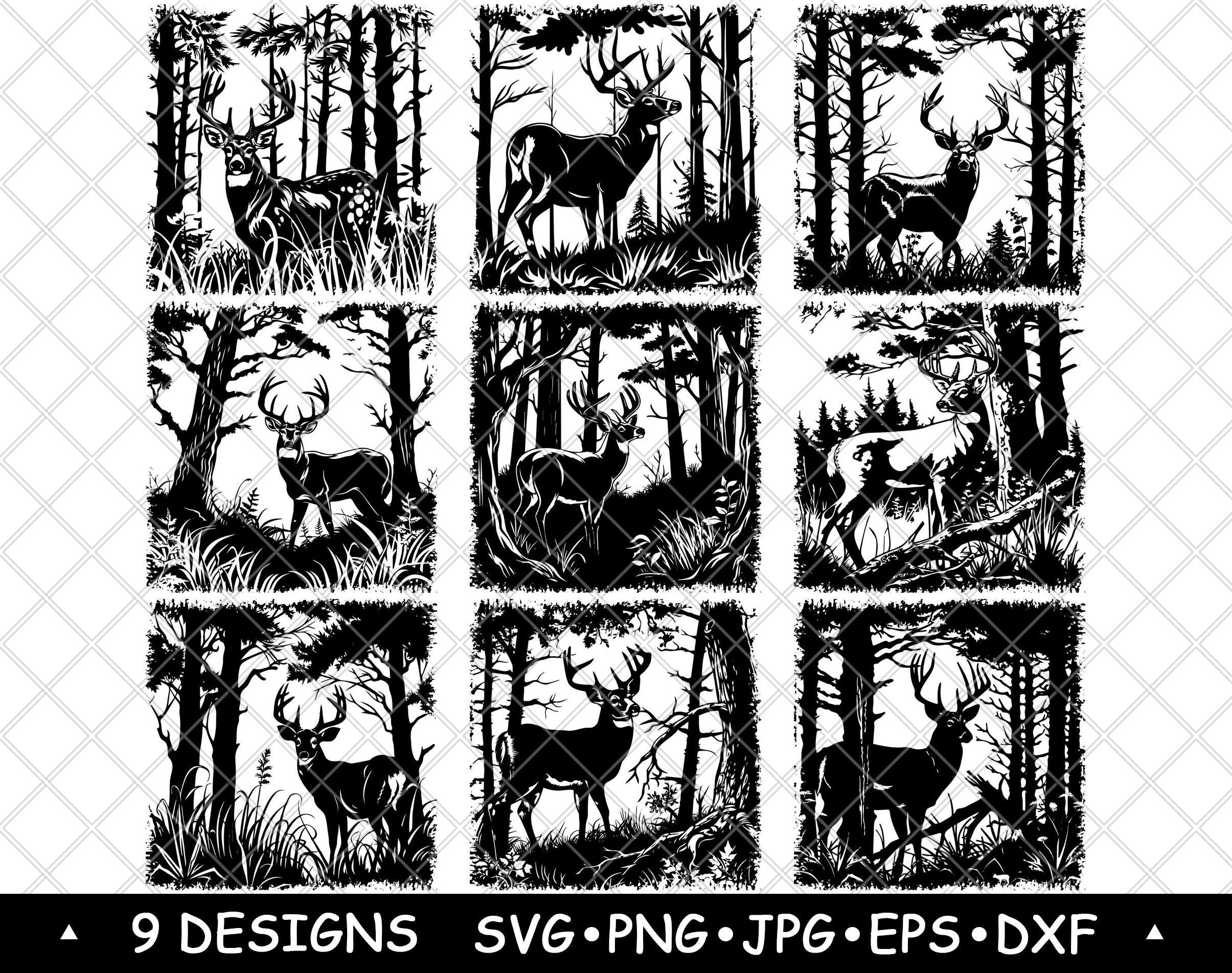 Deer in Forest SVG Bundle | Buck and Woodland Clipart for Hunting Decor ...