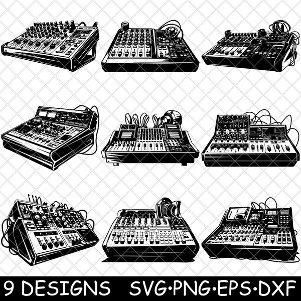 Audio Sound Mixer Console Studio Soundboard Digital Analog Music SVG,DXF,Eps,PNG,Cricut,Silhouette,Cut,Laser,Stencil,Sticker,Clipart,Print