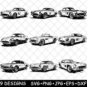 Coche deportivo vintage, clásico, retro, coleccionable, roadster, archivo láser, SVG, PNG, JPG, escala de grises, imagen quemada, corte, vector, posavasos, negro, blanco, CNC, madera