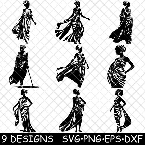 African Black Woman Ethnic Traditional Lady Afro Caribbean Female  SVG,Dxf,Eps,PNG,Cricut,Silhouette,Cut,Laser,Stencil,Sticker,Clipart,Print