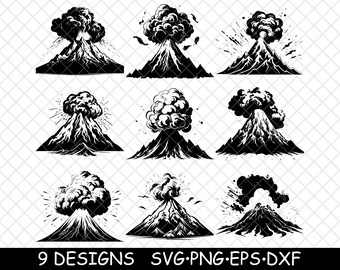 Vulkaanuitbarsting SVG Exploderende berg Lavarook PNG Natuurramp Lasergravure Ontwerp Kunst
