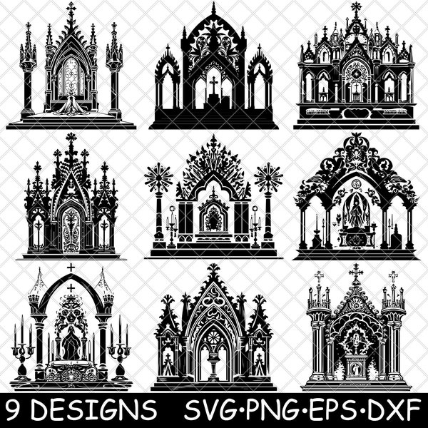 Altar Sacrament Gothic Pulpit Sacred Shrine Holy Church Coaster Black White Laser SVG PNG Grayscale Burn Image Cut Engrave Coaster Cnc Wood