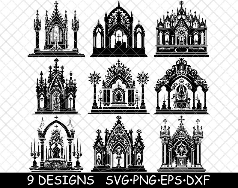 Gothic Altar SVG Bundle Religious Shrine Clipart Ornate Chapel Vector ...