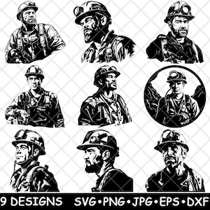 Minero Prospector Rocas Minerales Experto Gema Oro Trabajador Láser Archivo SVG PNG JPG Escala de grises Quemar imagen Cortar Vector Posavasos Negro Blanco Cnc Madera