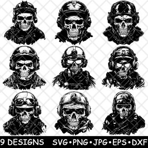 Casco de esqueleto del ejército Swat, equipo militar, soldado, archivo láser, SVG, PNG, JPG, escala de grises, imagen quemada, corte, vector, posavasos, negro, blanco, CNC, madera