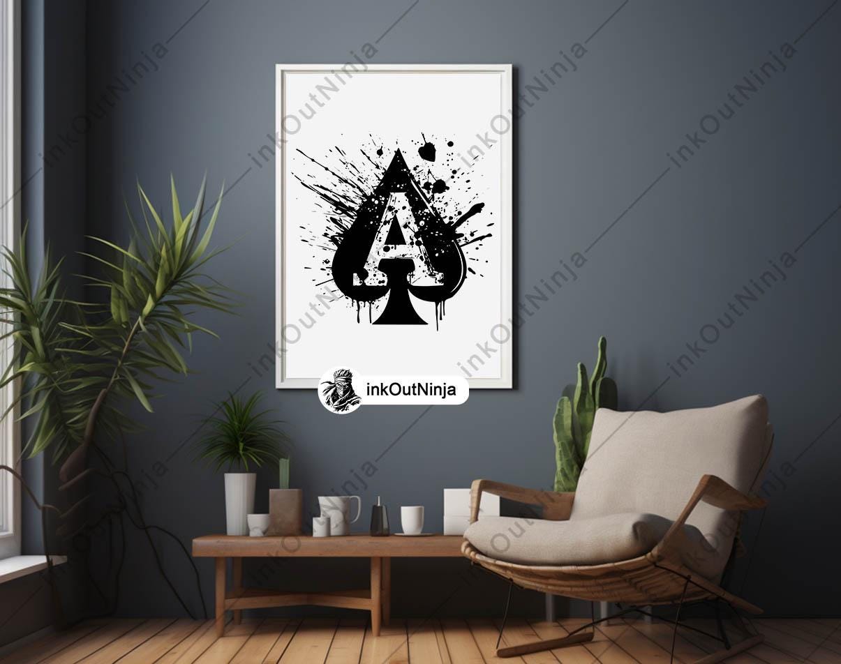 Letter A Spade Alphabet Plating Cards Ace Ink Splatter Laser File SVG ...