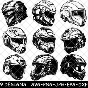 Futuristic Helmet SVG Bundle Sci Fi Armor Clipart Cyber Soldier Vector Files Laser Engraving